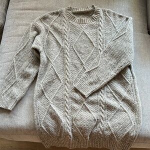 Women Gray Cable Knit Sweater Dress